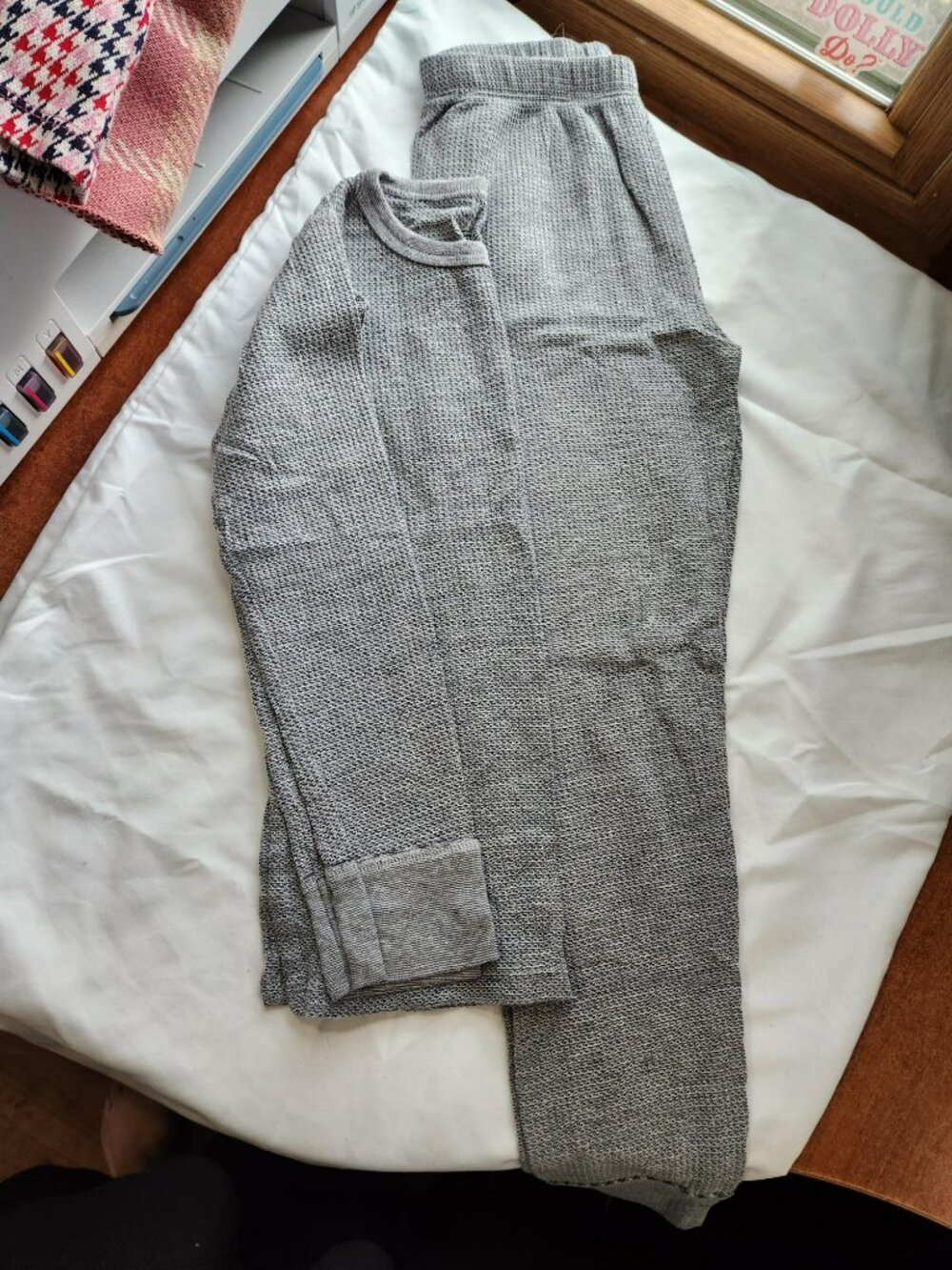 Athletic Works Thermal Long John Set Gray Waffle Knit Girls Medium 8